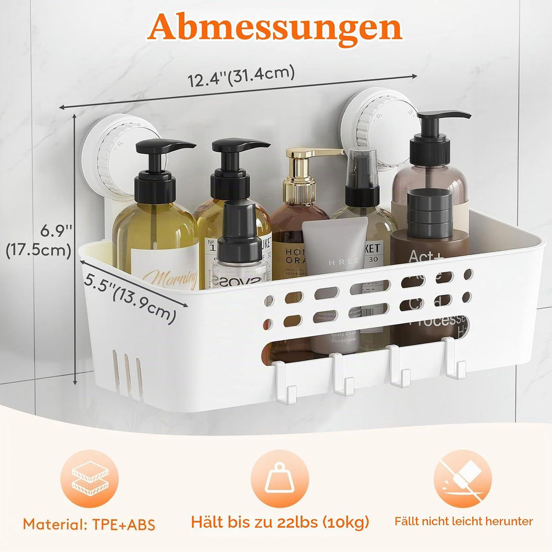 Lifewit Saugnapf Badregal, Duschablage Ohne Bohren, Kunststoff Bad Duschablage mit 4 Haken Duschrega