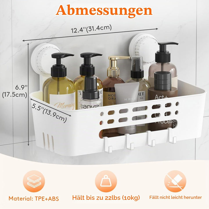 Lifewit Saugnapf Badregal, Duschablage Ohne Bohren, Kunststoff Bad Duschablage mit 4 Haken Duschrega