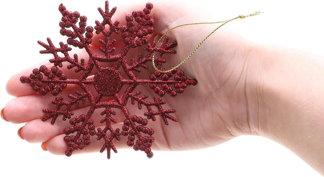 Packung mit 12-10 cm Glitter Schneeflocke zum Aufhängen - Weihnachtsschmuck… (Rioja Rot), Rioja Rot
