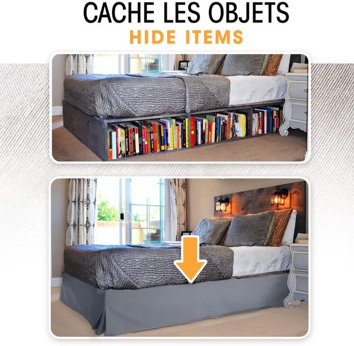 Betthusse 200x200 Grau - 4 Rüschen von 30 cm für Erwachsenenbett – Bettrock 200 x 200 cm, Lattenrost