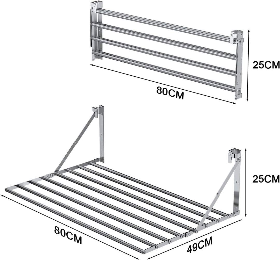 Innotic 80CM Wäscheständer Wandmontage Klappbar, Rostbeständig Wäschetrockner Wand Outdoor mit 8 Sta