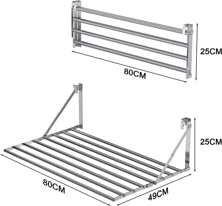 Innotic 80CM Wäscheständer Wandmontage Klappbar, Rostbeständig Wäschetrockner Wand Outdoor mit 8 Sta