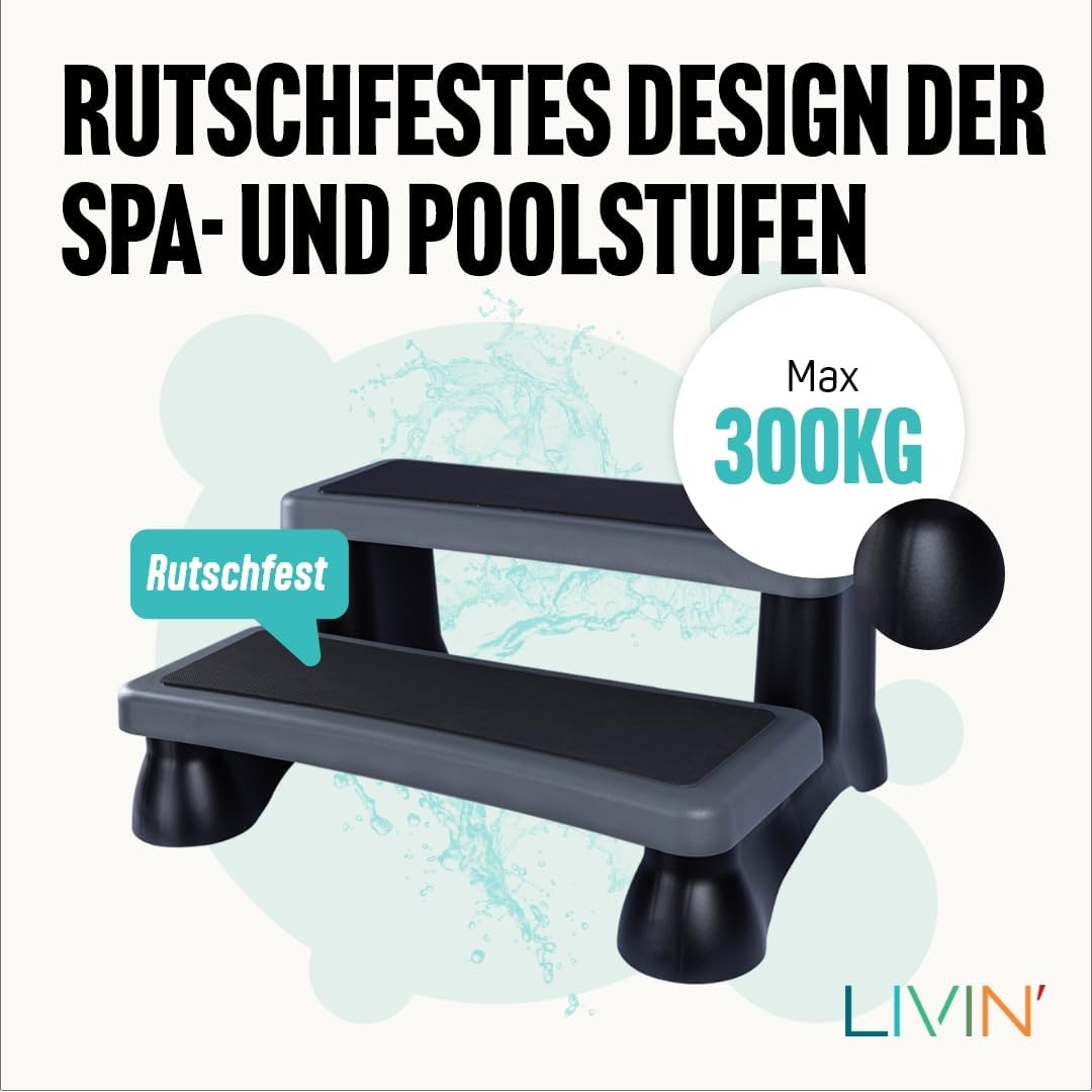 LIVIN' Universal Whirlpool Standtreppe mit 2 Stufen- rutschfest Spa Einstiegshilfe, Robuste Kunststo