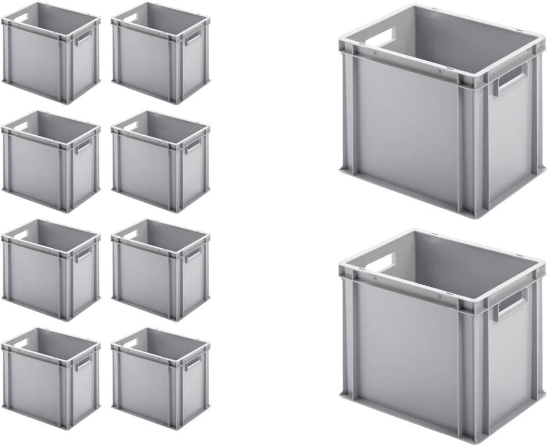 PROREGAL SuperSparSet 10x Eurobehälter mit offenem Griff & Scharnierdeckel | HxBxT 32x30x40cm | 29 L