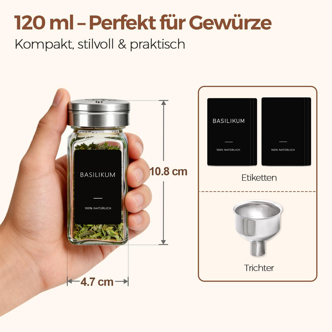 ComSaf Gewürzgläser, Gewürzstreuer mit Drehbarer Deckel 120 ml, 12er Set 120ml/12PCS, 120ml/12PCS