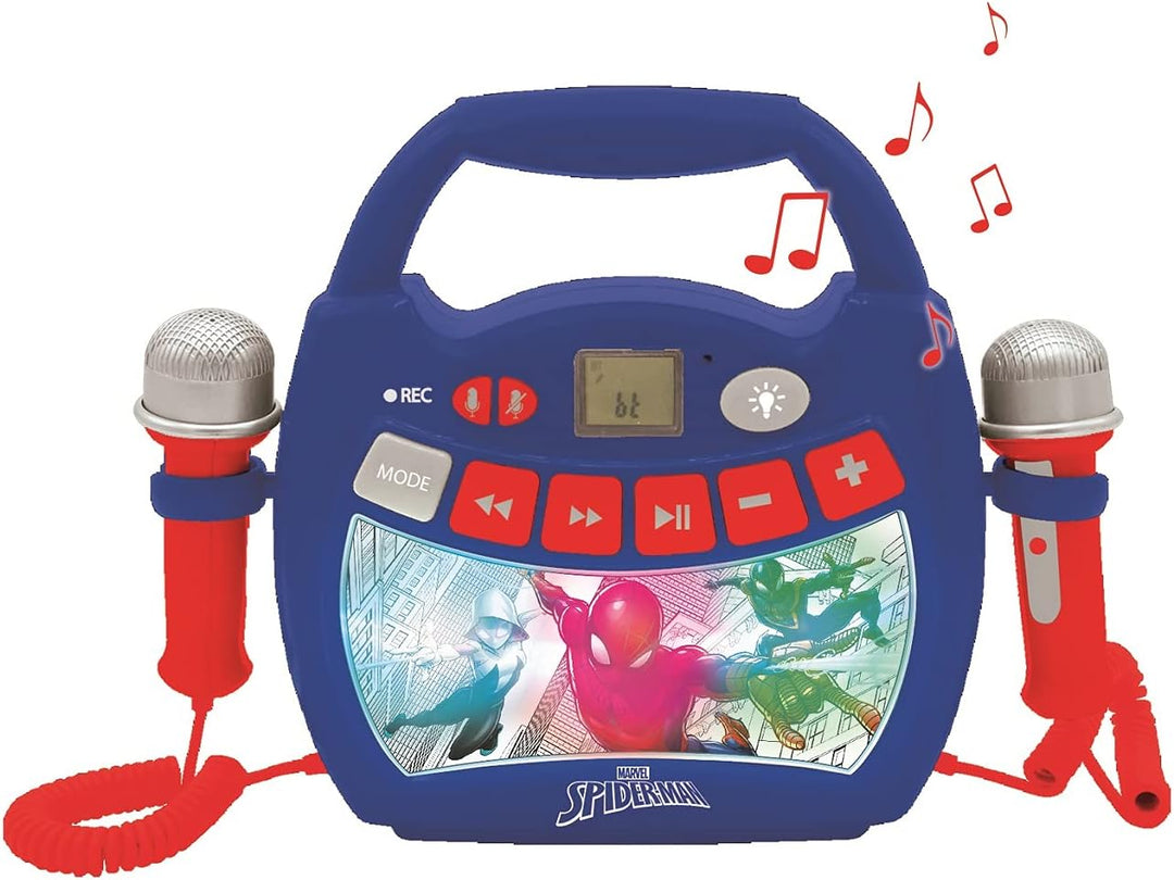 Lexibook, Spider-Man, Tragbarer digitaler Karaoke-Player für Kinder, Mikrofone, Lichteffekte, Blueto