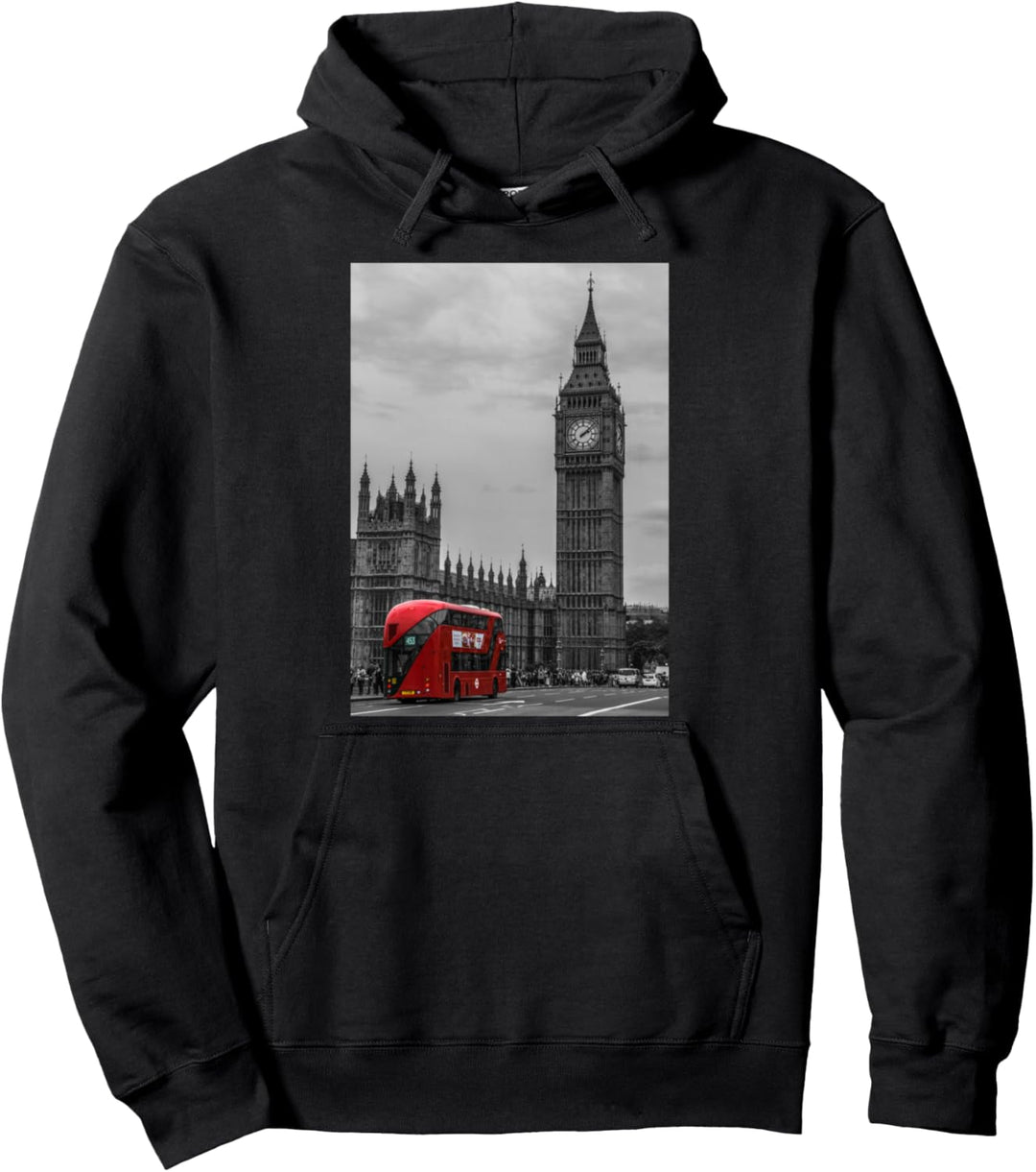 Schwarz & Weiss Retro Real London mit Big Ben, London Skyline Pullover Hoodie