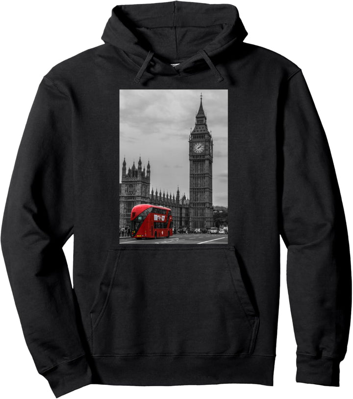 Schwarz & Weiss Retro Real London mit Big Ben, London Skyline Pullover Hoodie
