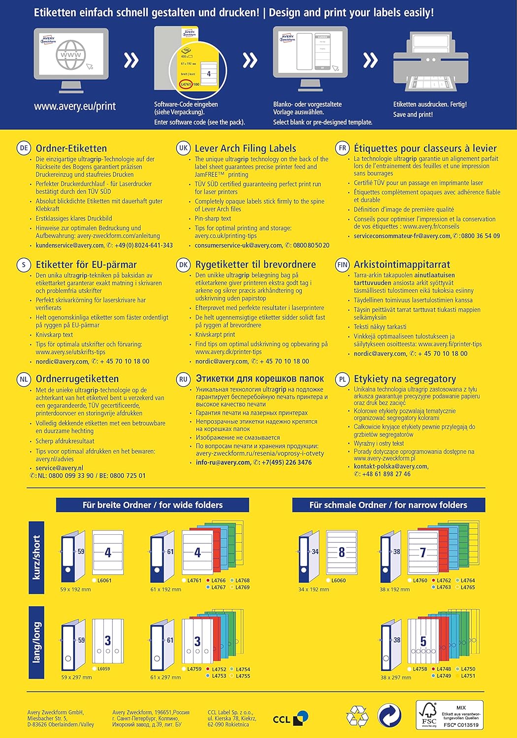 AVERY Zweckform L4760-100 Ordnerrücken Etiketten (700 Rückenschilder mit ultragrip, 38x192mm auf A4,