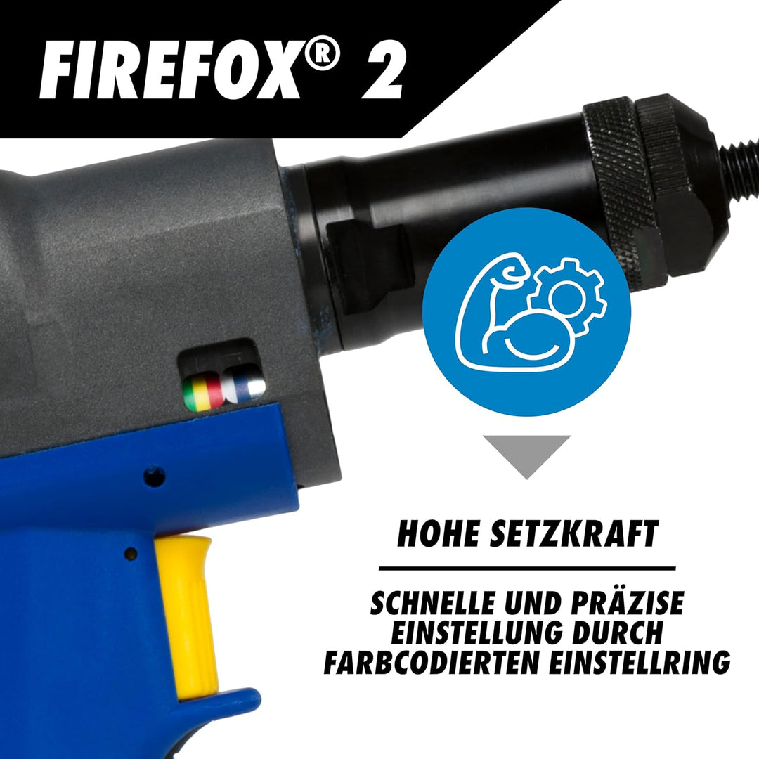 Blindnietmuttern-Setzgeraet FireFox 2 - Inklusive Gewindedorne und Mundstücke für M4-M8 mm, 1 Stück,