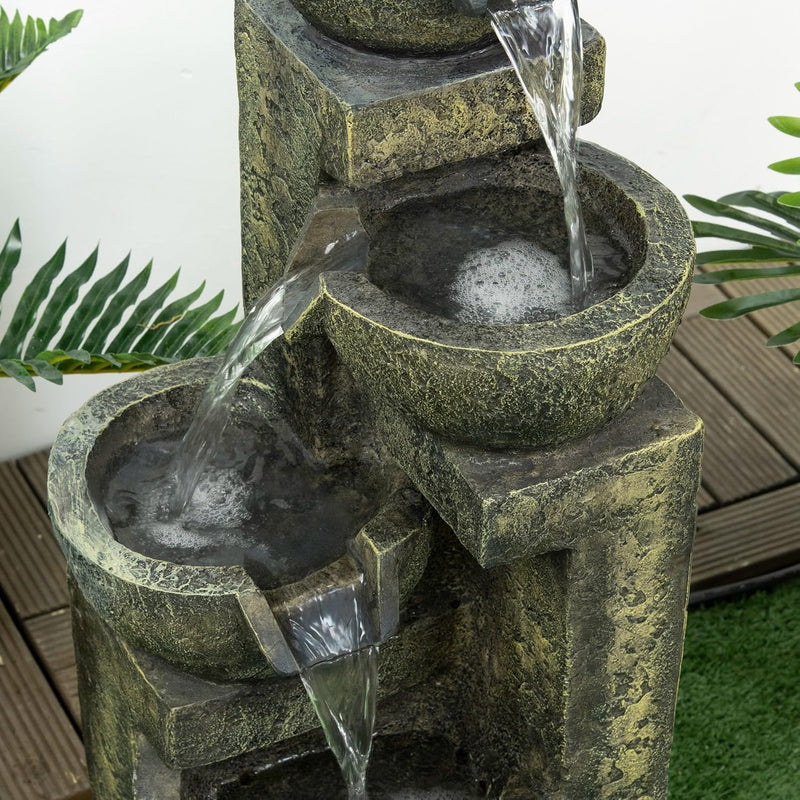 Outsunny Gartenbrunnen, Springbrunnen mit Einstellbarer Strömung, 4 Stufen Zierbrunnen, Wasserspiel,