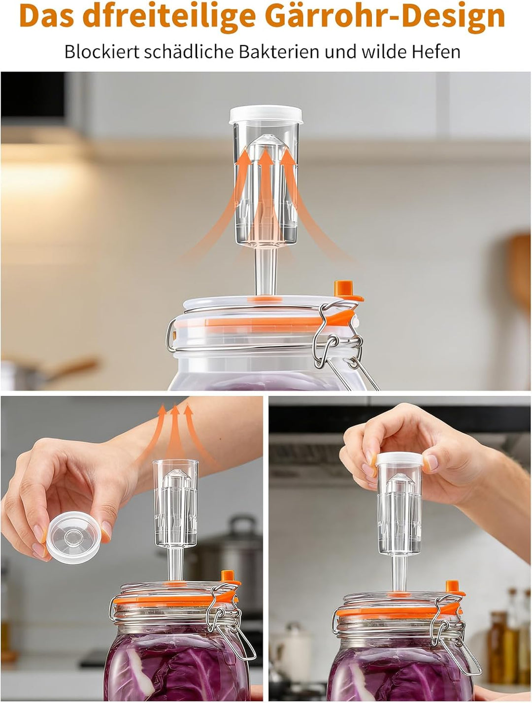 1,5L Fermentierglas, Fermentiergläser mit Gärventi & Gewicht, Kimchi Behälter Set mit Aufhängevorric