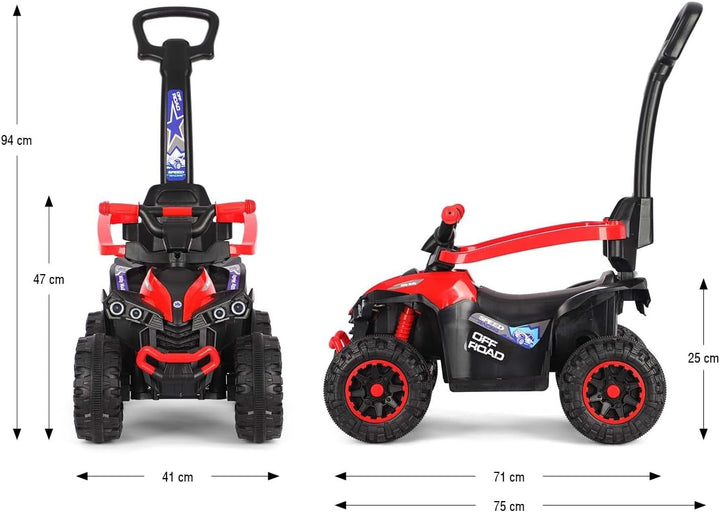 Milly Mally Wild Kinder Rutschauto mit Schubstange | 3-in-1 Offroad Quad Kinderfahrzeug für Kleinkin