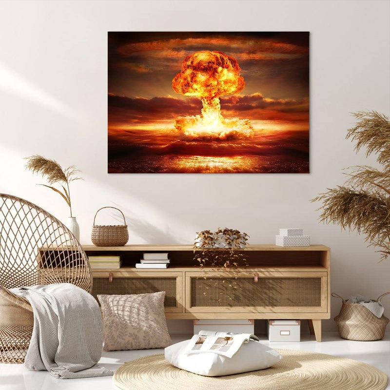 Bilder auf Leinwand 100x70cm Leinwandbild Krieg Atombombe Pilz Apokalypse Gross Wanddeko Bild Schlaf