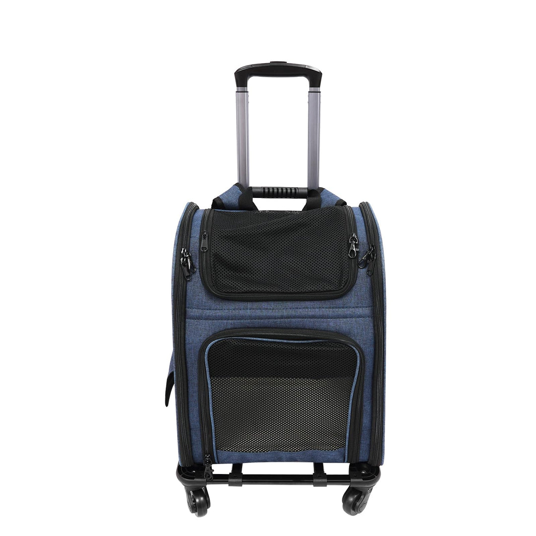 Hunderucksack mit Trolley, 2 in 1 Erweiterbar Hundetransportbox mit Rädern, Grosse Katzenrucksack bi