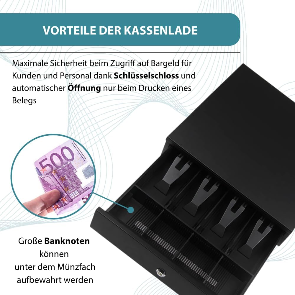 Kassenschublade 33x36cm - 4 Fächer Banknoten 4 Münzen - Schwarz Schwarz 33X36, Schwarz 33X36