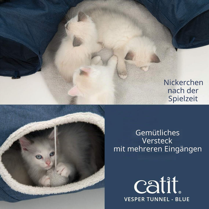 Catit 41995 Vesper Tunnel, für Katzen, mit Schlafkissen, blau , Black, Black