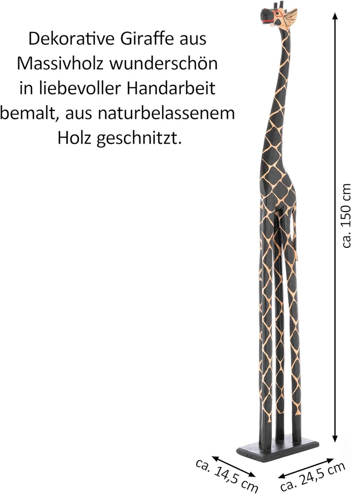 Nexos Trading Deko Giraffe Holzfigur Skulptur Afrika Handarbeit Grösse 150 cm – dunkel Giraffenstatu
