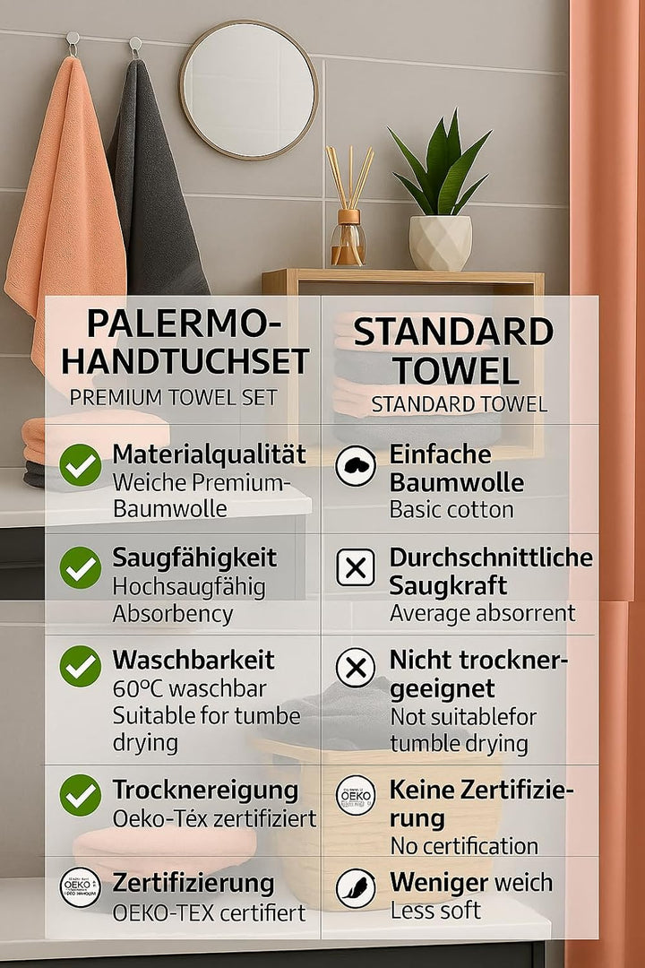 Betz 6 Stück Handtücher Palermo 100% Baumwolle Grösse 50 x 100 cm Handtuch Set Farbe anthrazit und a