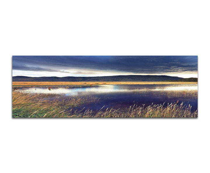 Paul Sinus Art Panoramabild auf Leinwand und Keilrahmen 150x50cm Chile Nationalpark Berge Wiese See
