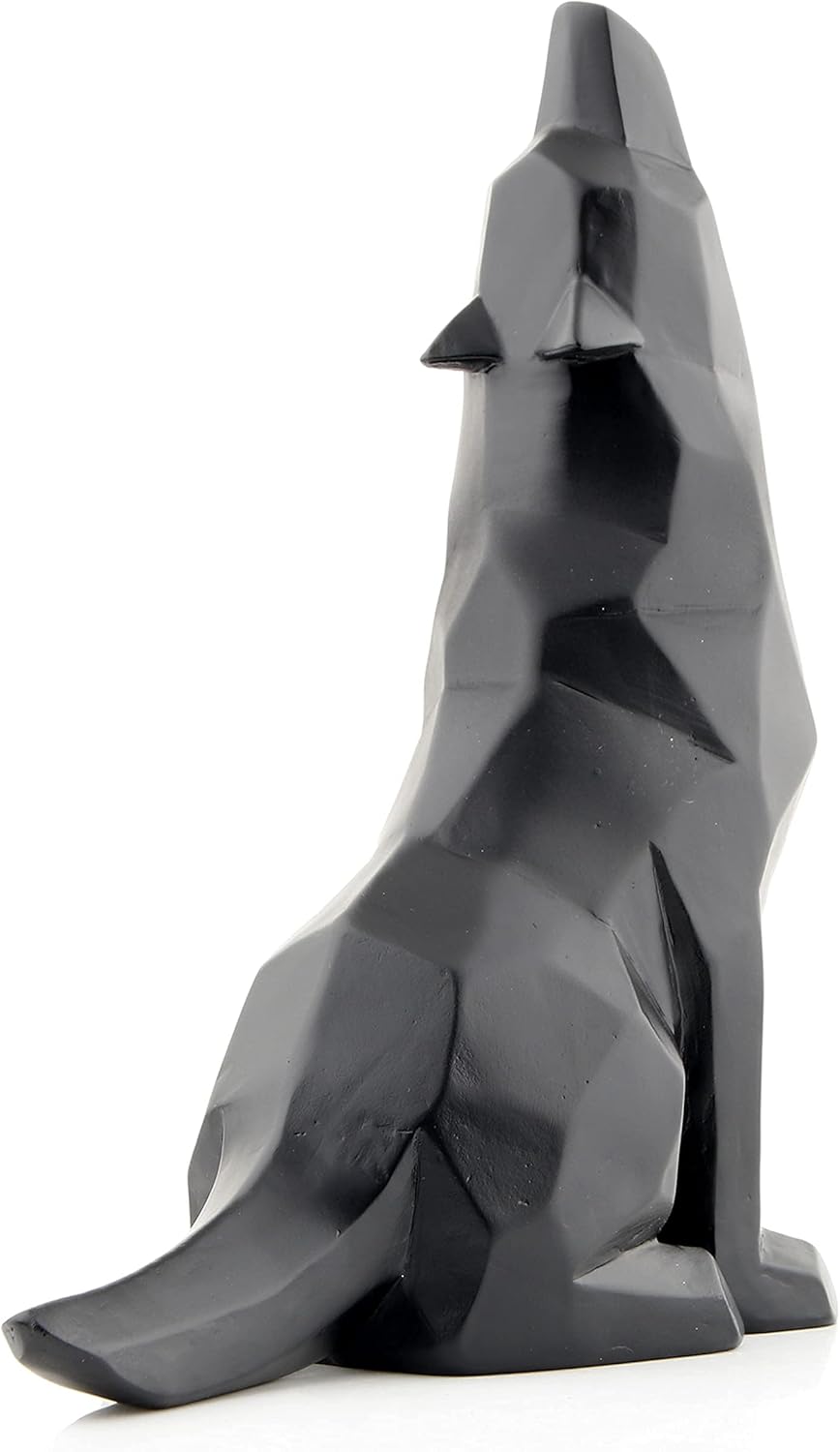 Wisifayardin Schwarzer Wolf heulender Wolf Figur Statue für Heimdekoration, Schwarz