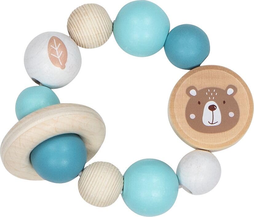 goki 6625 - Baby Greifspielzeug Set Bären, 3-teilig mit Kinderwagenkette, Schnullerkette und Greifli