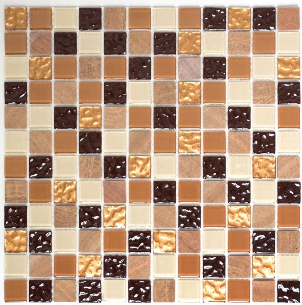 Mosaik Fliese selbstklebend Transluzent Stein beige braun Rechteck Glasmosaik Crystal Stein beige br