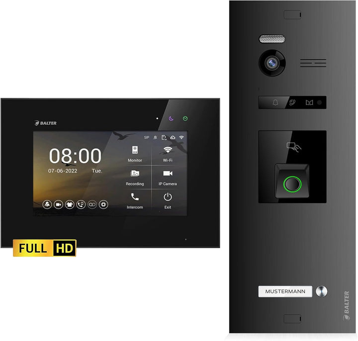 Balter EVO-HD Video Türsprechanlage mit Fingerprint, Video Türklingel, 1 Familienhaus, 1x 7 Zoll Mon