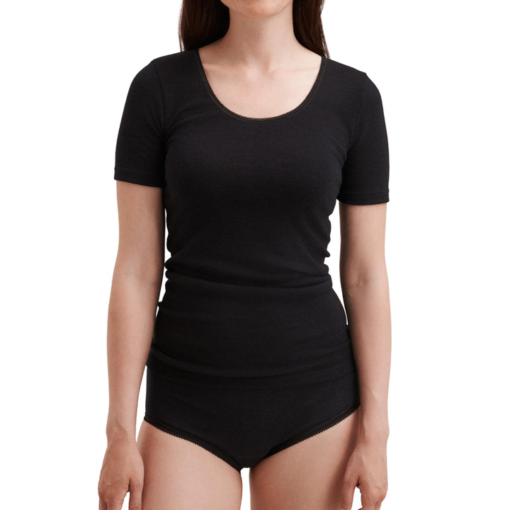 Dilling Merino T-Shirt für Damen - aus 100% Bio-Merinowolle, 36 Schwarz