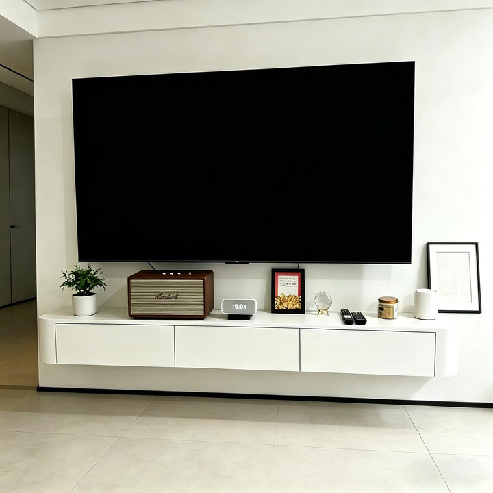 An der Wand befestigte TV-Konsole, Sich hin- und herbewegender TV-Ständer mit Schubladen und Tür, Me
