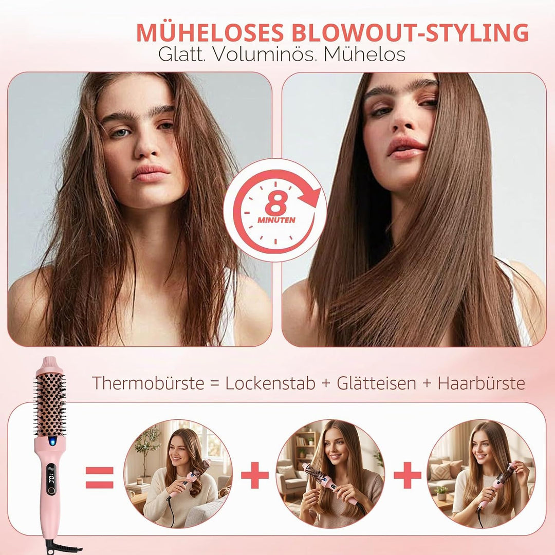 Thermal Brush, 38mm Thermobürste Wärmebürste, Stylingbürsten Macht Haar Glatt und Glänzend, Elektris