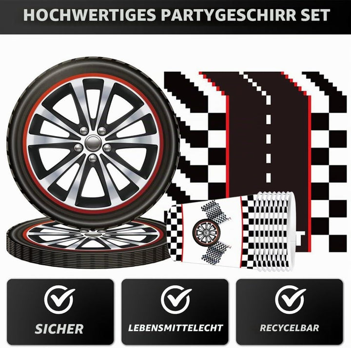 YGCHEN Partygeschirr Rennwagen Geschirr Racing Car Kindergeburtstag Deko Rennauto Party Geschirr Pap
