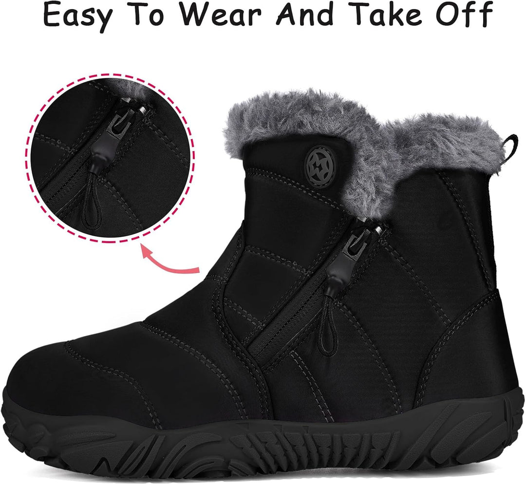 Unisex Kinder Barfussschuhe Winter Stiefel Warm Gefütterte Schneestiefel,Gr.29-39 33 EU Dullschwarz,