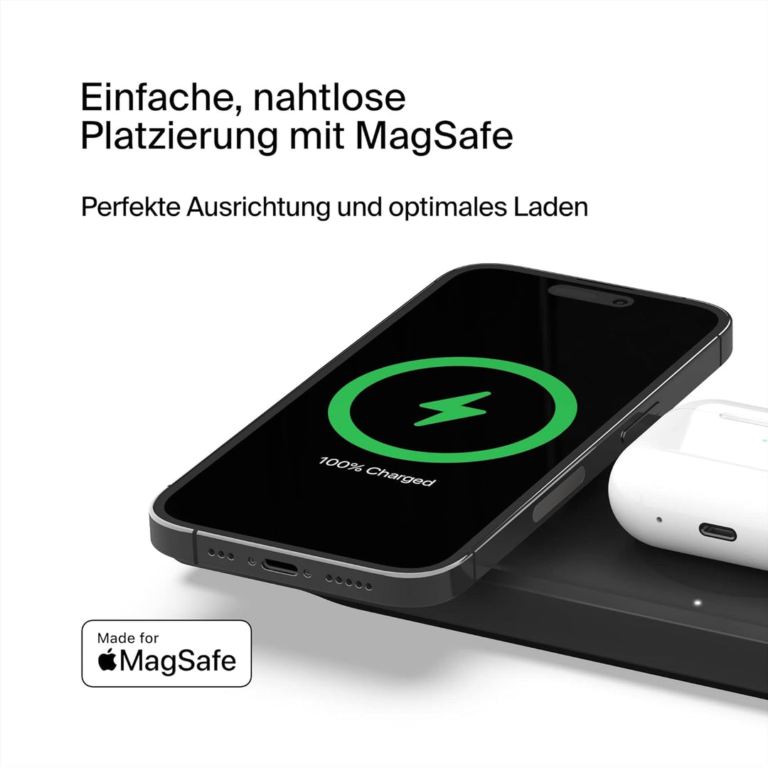 Belkin MagSafe drahtloses 3-in-1-Ladegerät, MFi-zertifiziertes Ladepad, MagSafe Ladestation für die