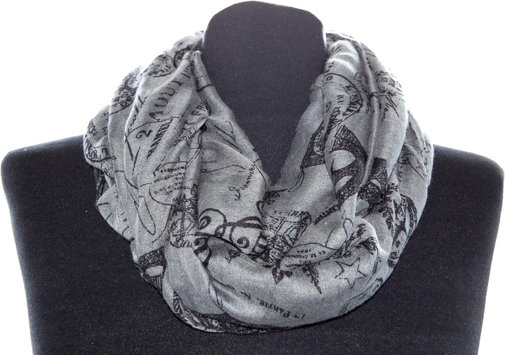 Striessnig Wien – Loop Schal Grau, Motiv Paris, grosses Damen Schlauchtuch in grau schwarz, ca. 90 x