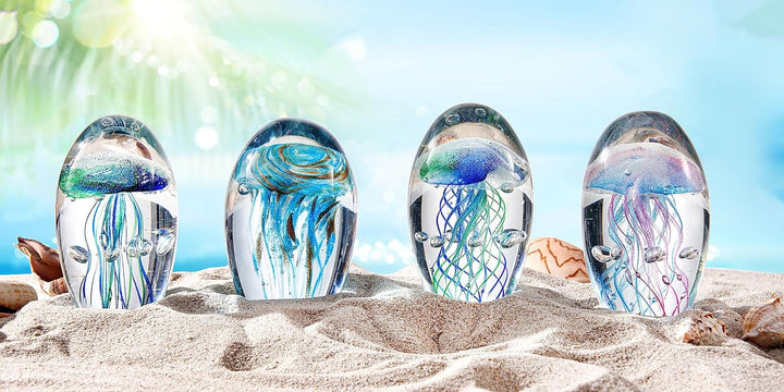 EUSTUMA Mundgeblasene Glas-Quallen-Figur, schönes Meerestier-Ornament für Aquarien oder Schreibtisch