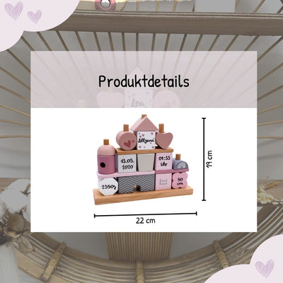 KIDSLINO Steckspiel Haus rosa Personalisierbares Geschenk zur Geburt Mädchen Handmade Holzspielzeug