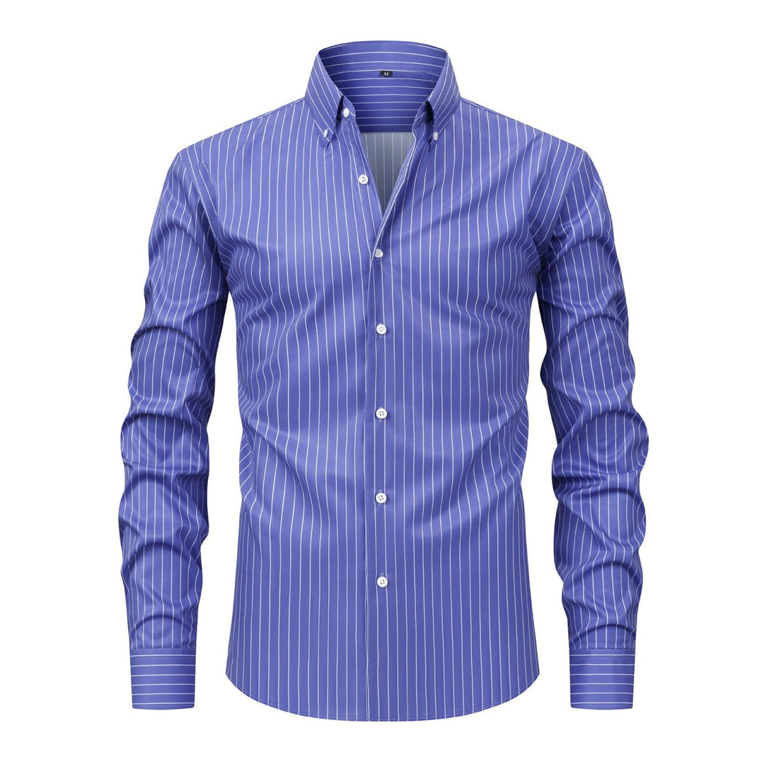 Herren Hemd Langarm Gestreifte Freizeithemden Knopfleiste Business Langarmhemd Baumwolle Westernhemd