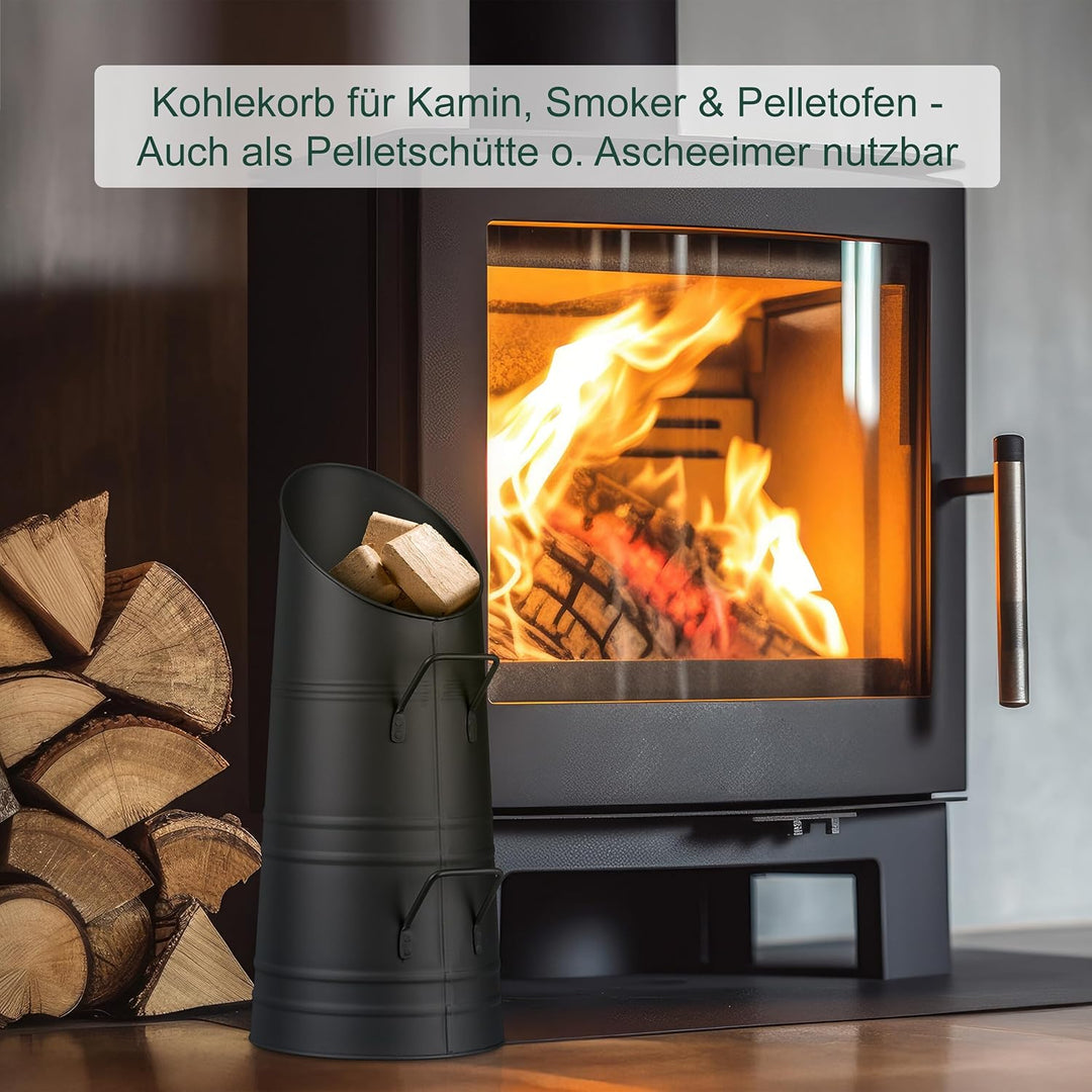 Relaxdays Kohlenschütte, 9 Liter, Eisen, Kohleneimer mit 2 Griffen, Pelletschütte zum Nachfüllen, Ka