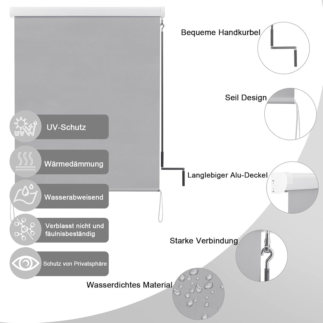 WOLTU Senkrechtmarkise Balkonmarkise Vertikalmarkise mit Handkurbel und Markisenkassette für Terrass