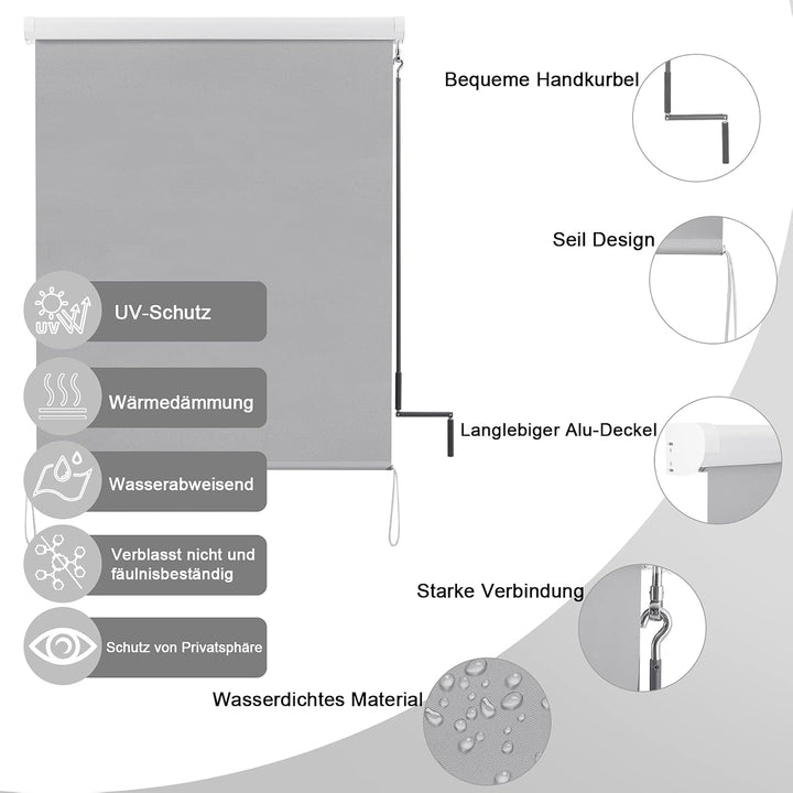 WOLTU Senkrechtmarkise Balkonmarkise Vertikalmarkise mit Handkurbel und Markisenkassette für Terrass