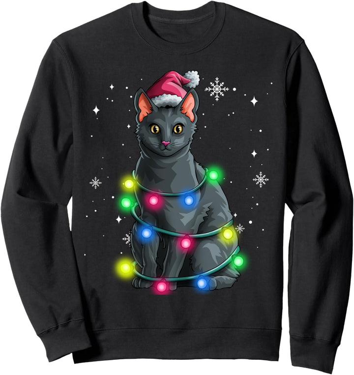 Weihnachtsbaumlichter, schwarze Katze, mit Weihnachtsmotiv Sweatshirt