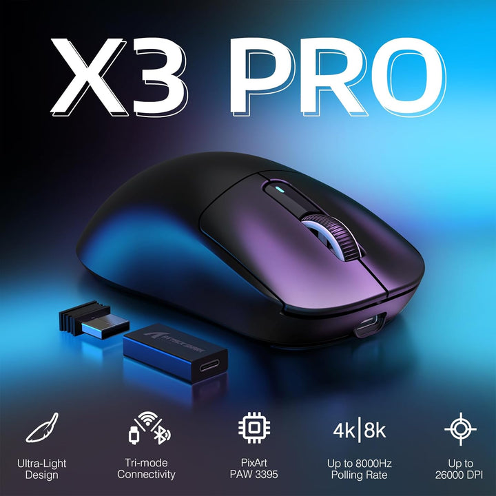 VGN GAME POWER ATTACK SHARK X3PRO 59g SUPERLIGHT Kabellose Gaming-Maus Esports, 4K/8KHz Abfragerate,