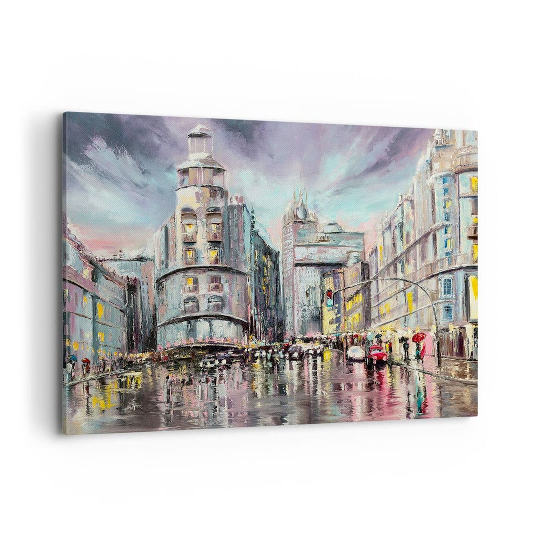 Bilder auf Leinwand 100x70cm Leinwandbild mit Rahmen Stadt Strasse Haus Gross Wanddeko Bild Schlafzi