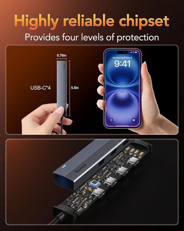 Aceele USB C Hub 3.2 Gen 2 Splitter mit 4 USB-C-Anschlüssen, USB 3.2 Datenhub mit 60 cm Kabel, geeig