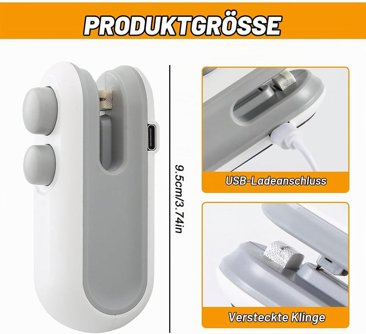 2 Stück Mini Folienschweissgerät: Wiederaufladbar 2 in 1 Snacks Beutelverschliesser, Mini Bag Sealer