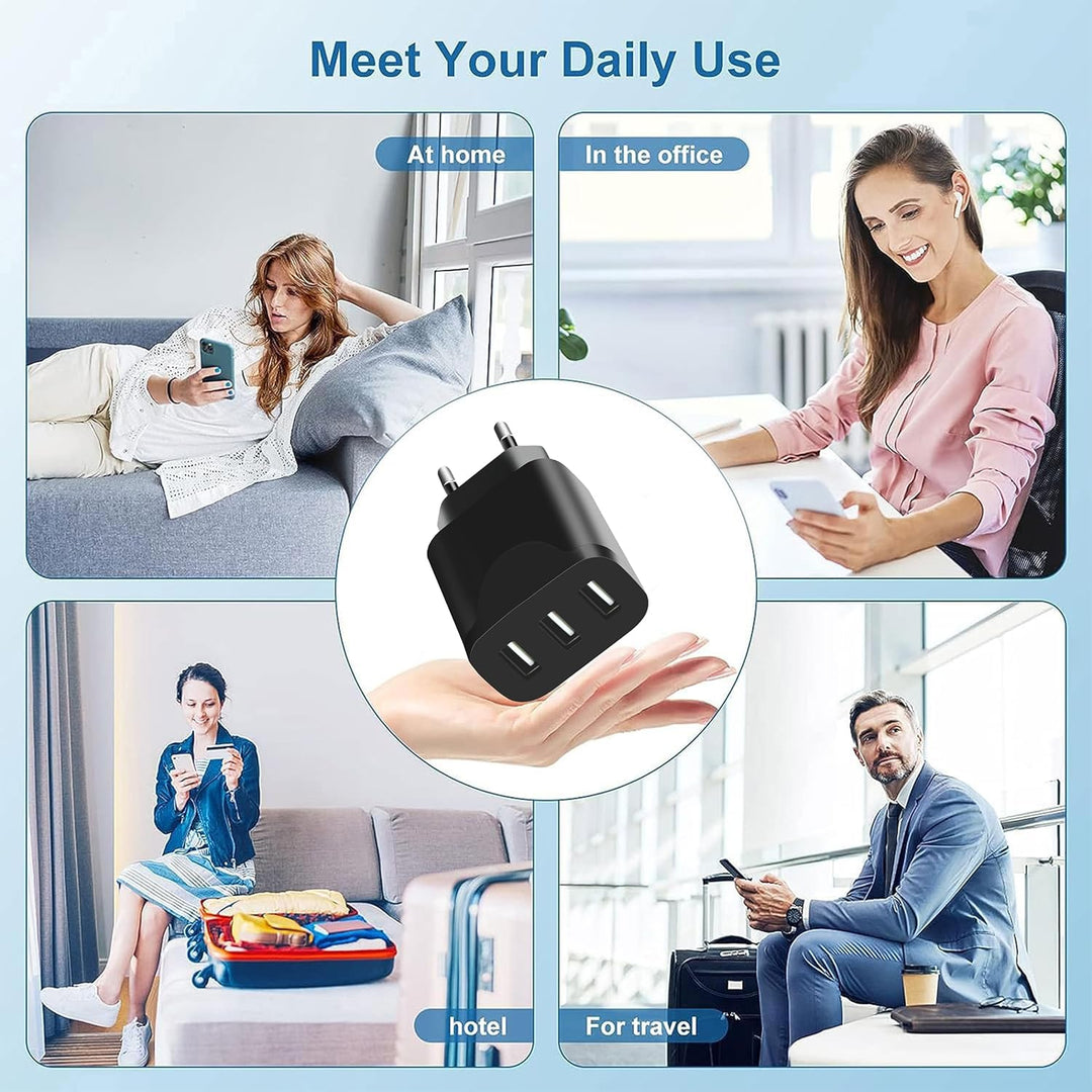 3er Pack USB Ladegerät 15W – 3 USB-A Ports, USB Netzteil Stecker für Steckdose, USB Stromstecker Ada