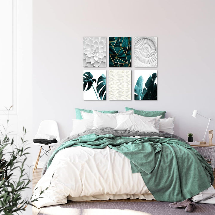 Novart Set Wandbilder - KEIN EXTRA RAHMEN BENÖTIGT - Wohnzimmer Schlafzimmer - Bilder Modern Grün Bl