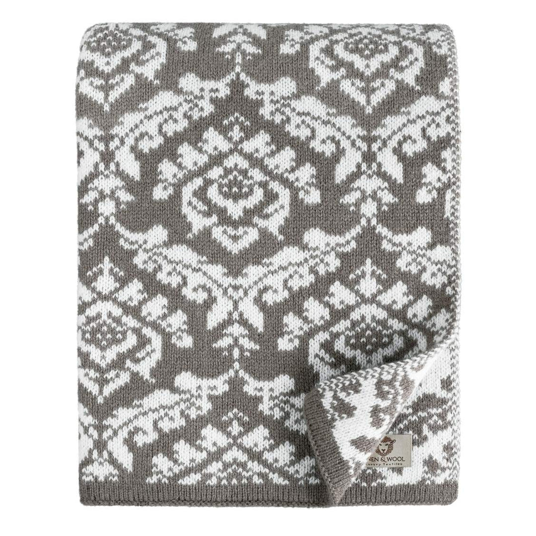 Linen & Cotton Jacquard Decke Wolldecke Gestrickt Caressa Damast Muster - 100% Reine Neuseeland Woll