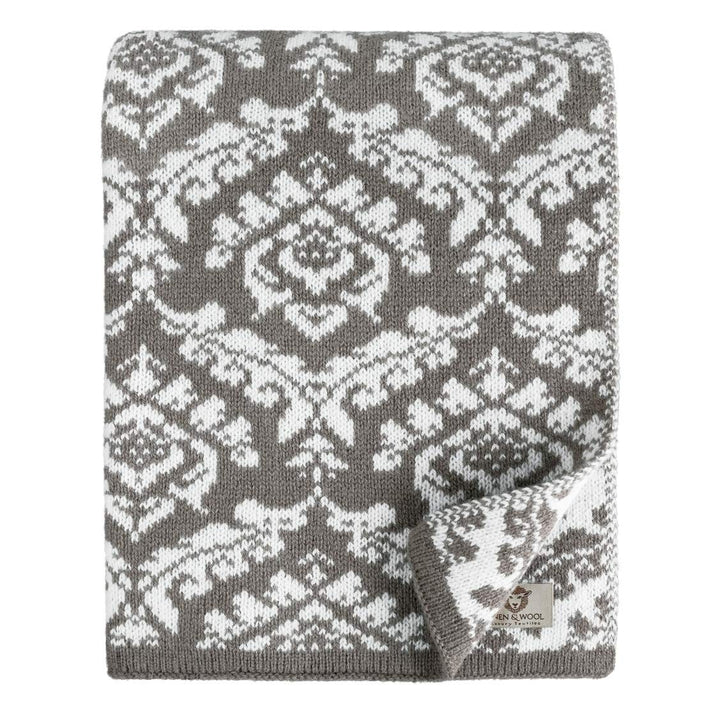Linen & Cotton Jacquard Decke Wolldecke Gestrickt Caressa Damast Muster - 100% Reine Neuseeland Woll